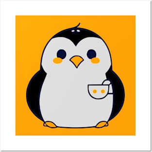 Cute Penguin with a Cup of Coffee Posters and Art